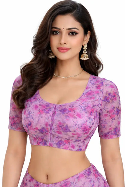 Floral Designer Organza Readymade Saree Blouse online- Multicolor (Princess Cut Padded) Readymade Blouse