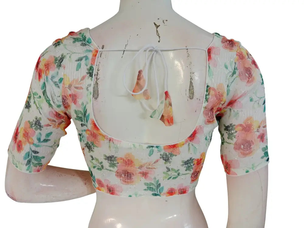 Floral Designer Organza Readymade Saree Blouse online- Multicolor (Princess Cut Padded) Readymade Blouse