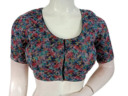 Floral Designer Organza Readymade Saree Blouse online- Multicolor (Princess Cut Padded) Readymade Blouse - Floral