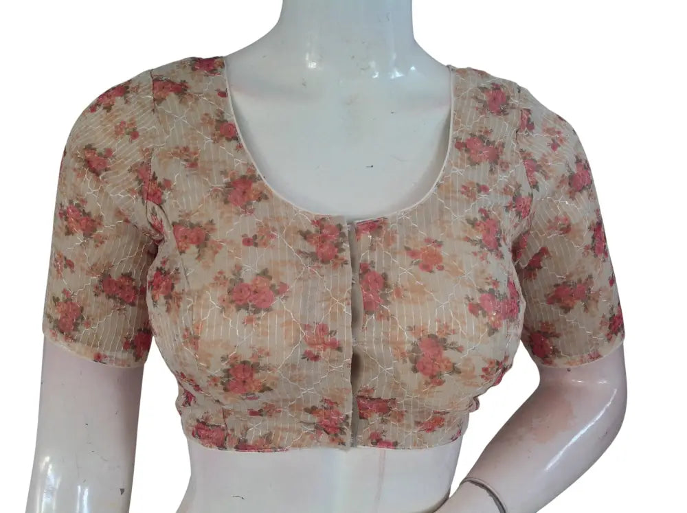 Floral Designer Organza Readymade Saree Blouse online- Multicolor (Princess Cut Padded) Readymade Blouse - Floral