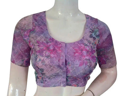 Floral Designer Organza Readymade Saree Blouse online- Multicolor (Princess Cut Padded) Readymade Blouse - Floral