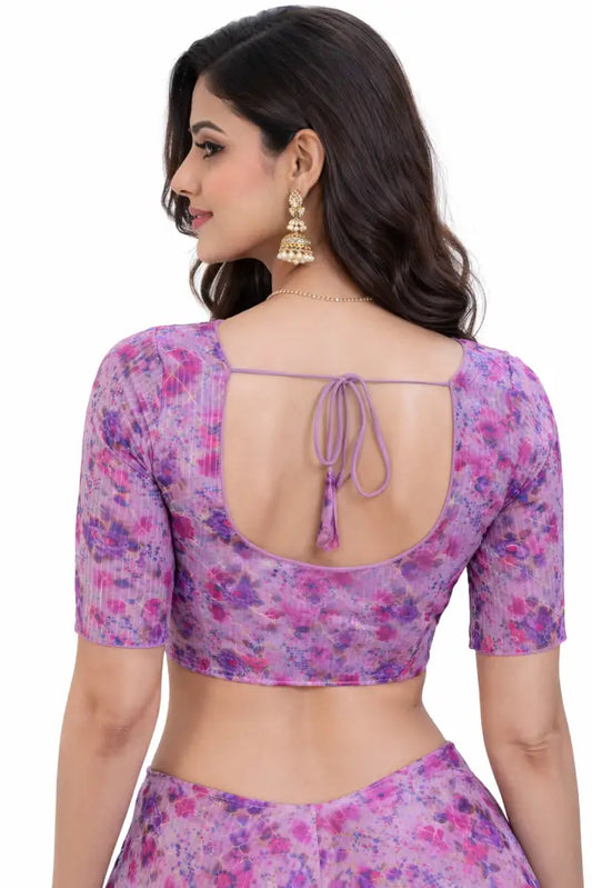 Floral Designer Organza Readymade Saree Blouse online- Multicolor (Princess Cut Padded) Readymade Blouse