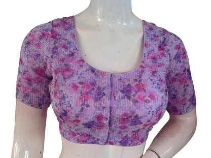 Floral Designer Organza Readymade Saree Blouse online- Multicolor (Princess Cut Padded) Readymade Blouse - Floral