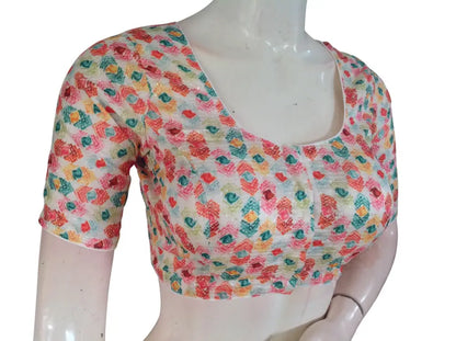 Floral Designer Organza Readymade Saree Blouse online- Multicolor (Princess Cut Padded) Readymade Blouse - Floral