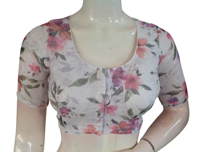 Floral Designer Organza Readymade Saree Blouse online- Multicolor (Princess Cut Padded) Readymade Blouse - Floral