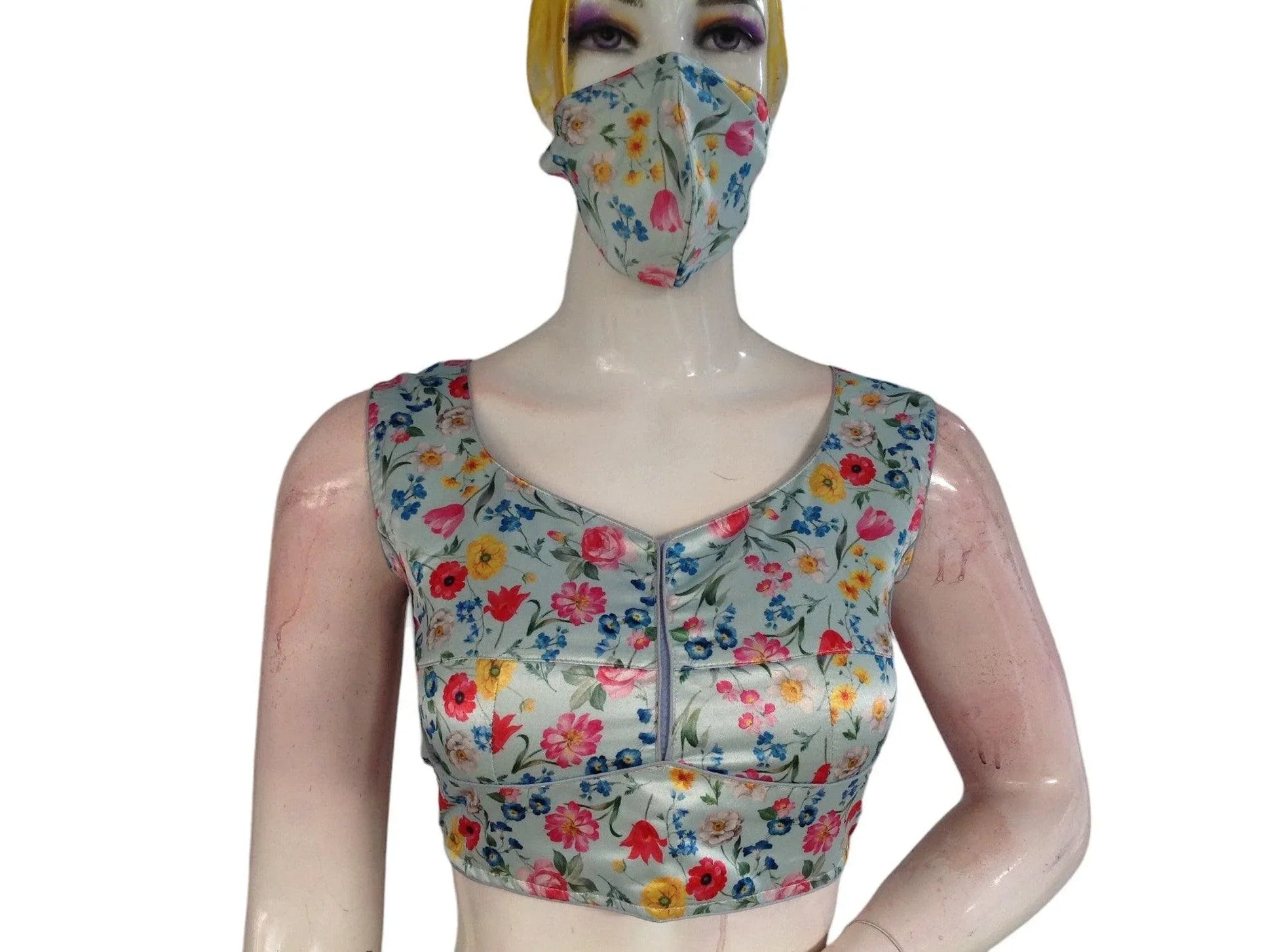 Floral Satin Printed Designer Readymade Saree Blouse - D3blouses