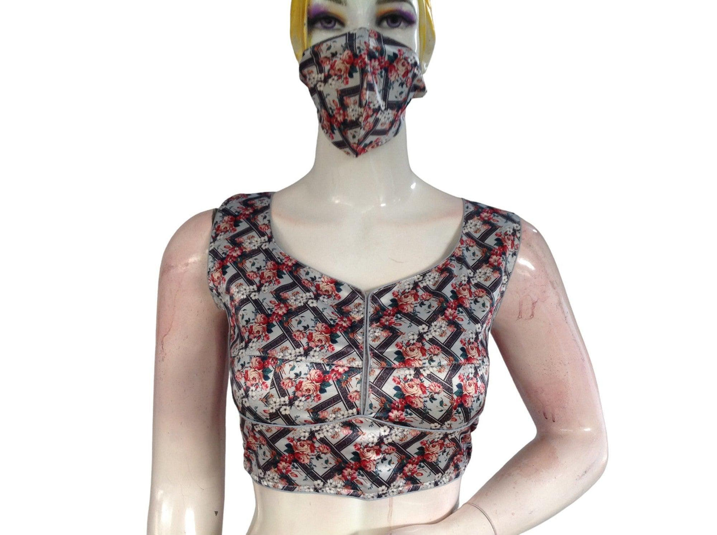 Floral Satin Printed Designer Readymade Saree Blouse - D3blouses