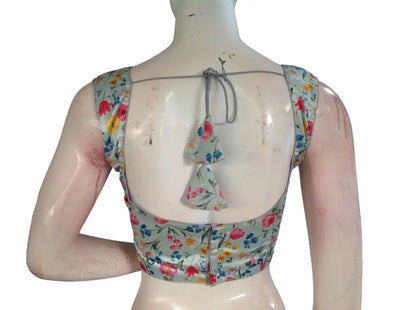 Floral Satin Printed Designer Readymade Saree Blouse - D3blouses