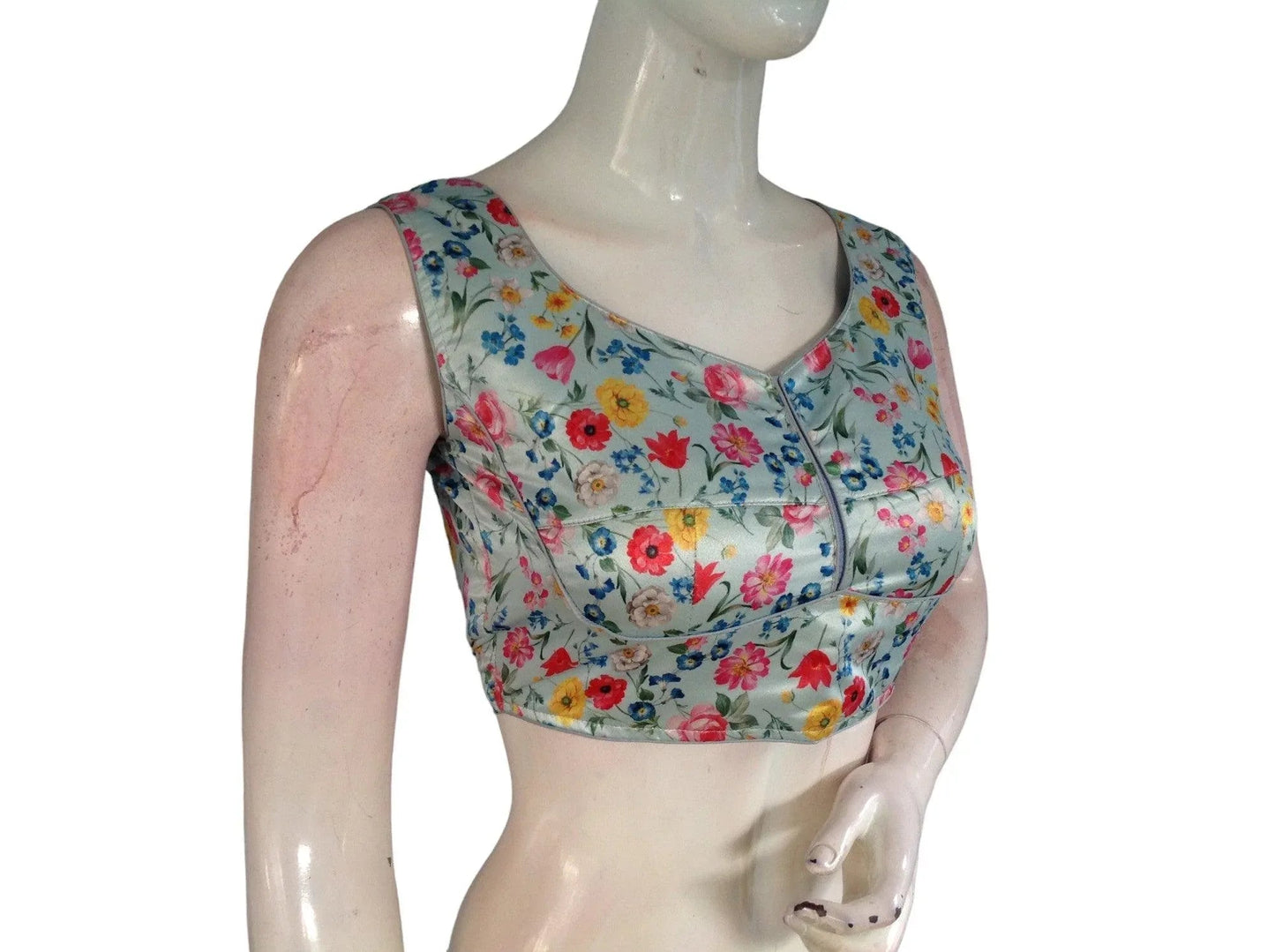 Floral Satin Printed Designer Readymade Saree Blouse - D3blouses