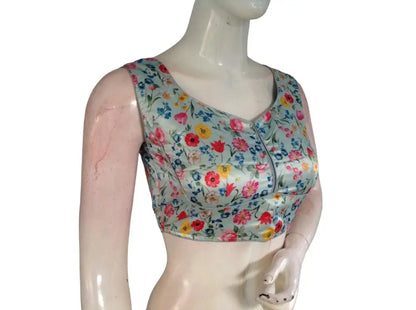 Floral Satin Printed Designer Readymade Saree Blouse - D3blouses