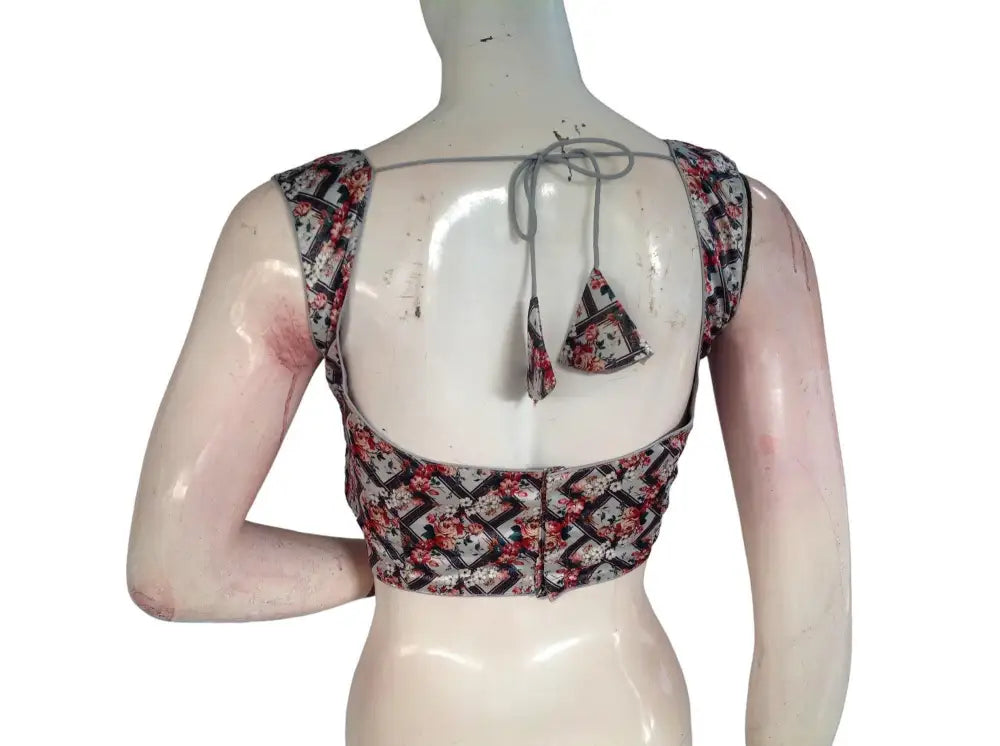 Floral Satin Printed Designer Readymade Saree Blouse - D3blouses