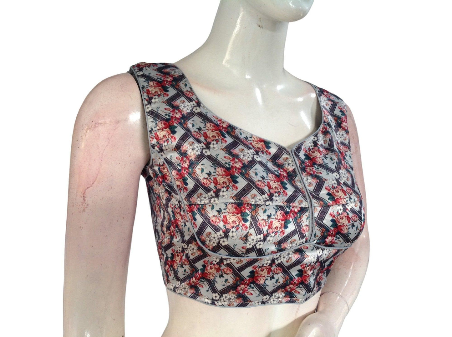 Floral Satin Printed Designer Readymade Saree Blouse - D3blouses