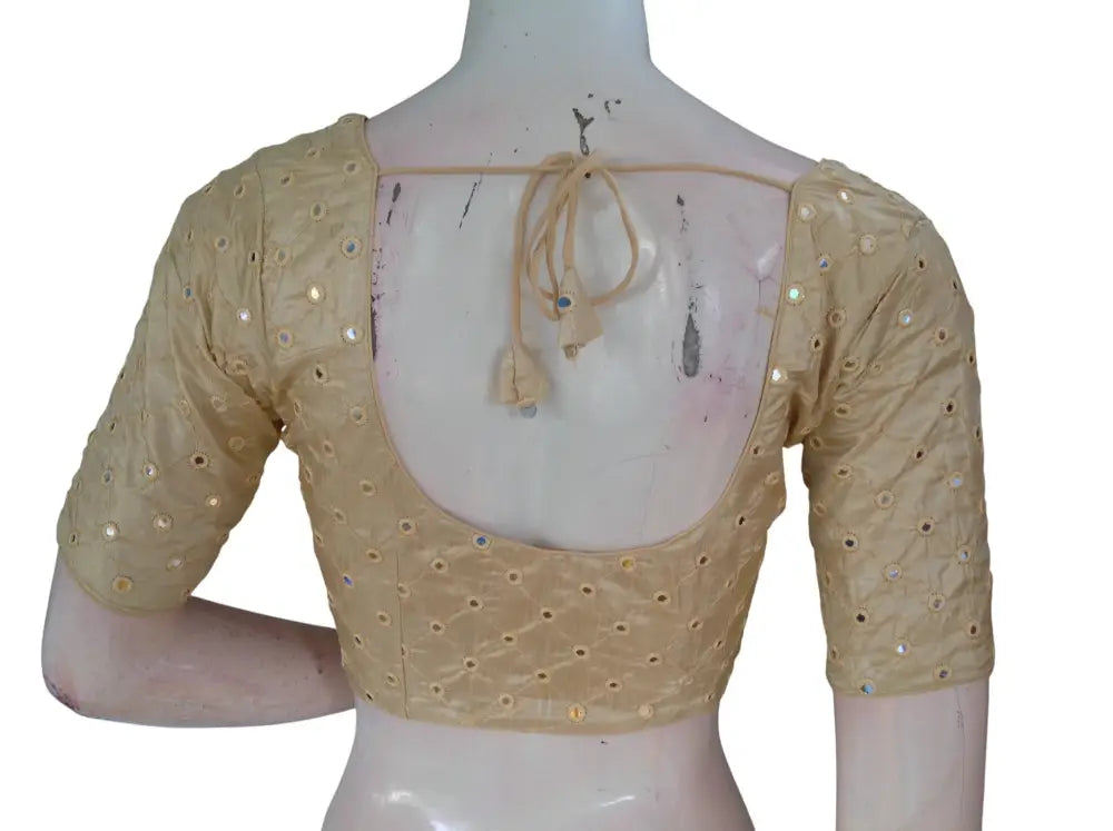 Foil Mirror Work Readymade Saree Blouse – Semi Silk Designer Choli (Padded Elbow Sleeves) Readymade Blouse