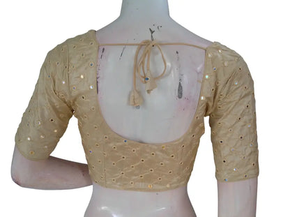 Foil Mirror Work Readymade Saree Blouse – Semi Silk Designer Choli (Padded Elbow Sleeves) Readymade Blouse