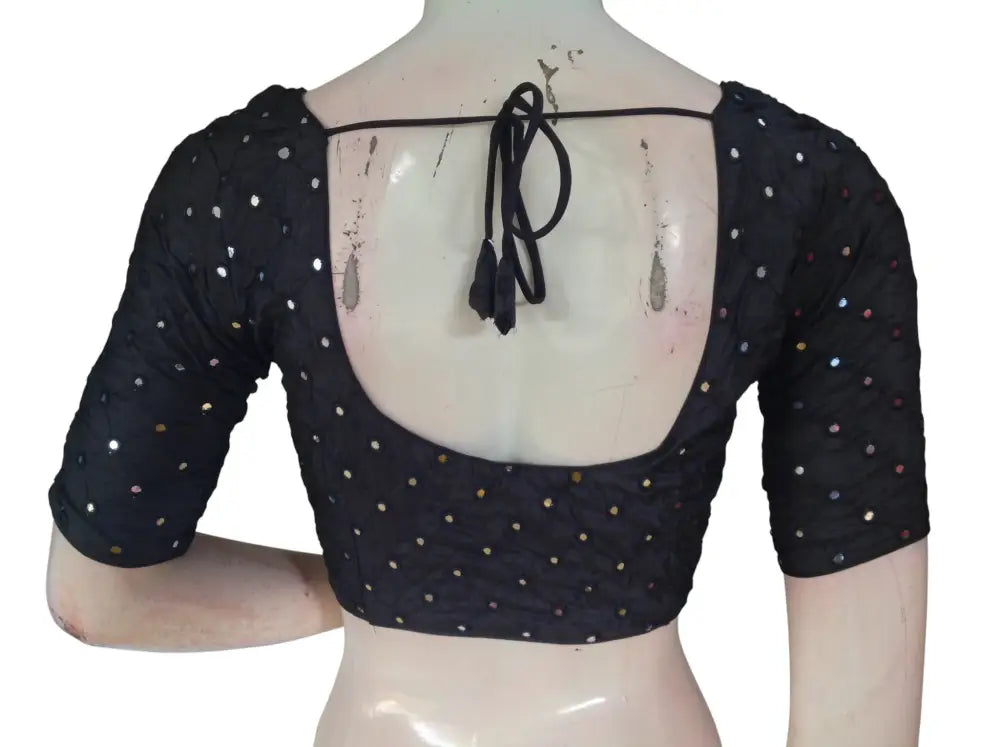 Foil Mirror Work Readymade Saree Blouse – Semi Silk Designer Choli (Padded Elbow Sleeves) Readymade Blouse