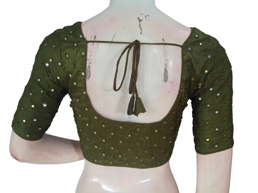 Foil Mirror Work Readymade Saree Blouse – Semi Silk Designer Choli (Padded Elbow Sleeves) Readymade Blouse