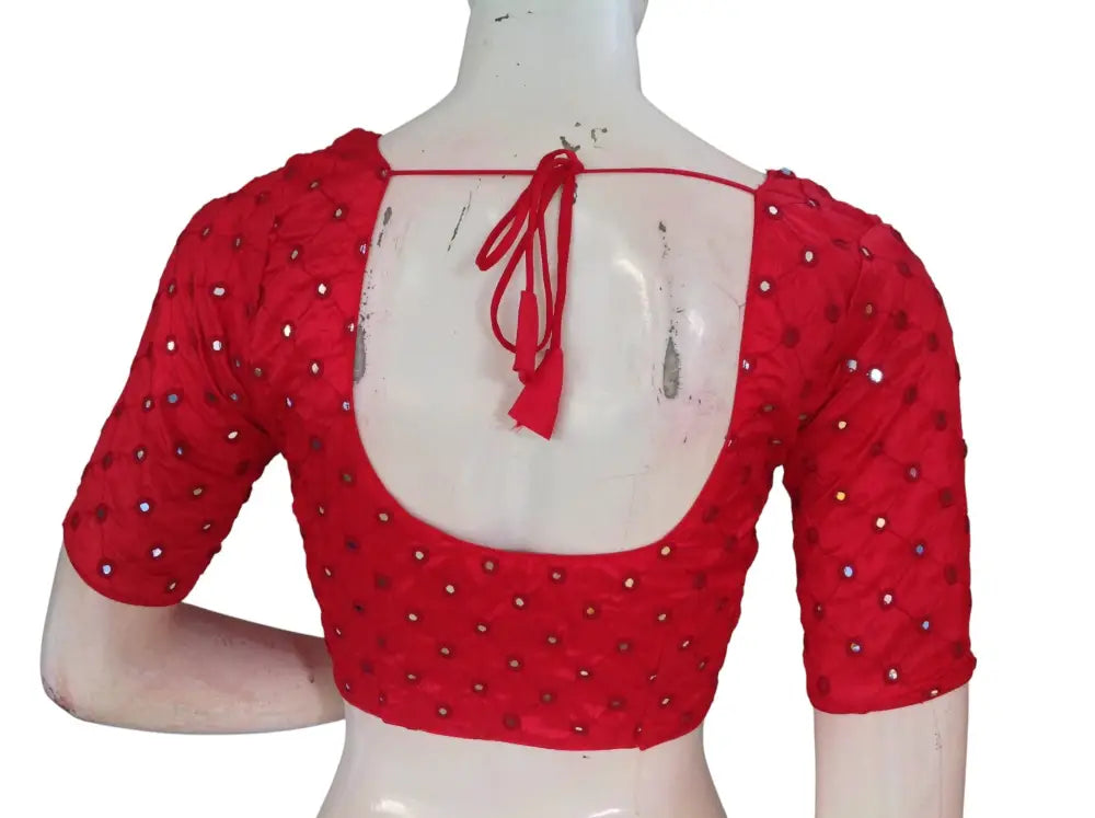 Foil Mirror Work Readymade Saree Blouse – Semi Silk Designer Choli (Padded Elbow Sleeves) Readymade Blouse