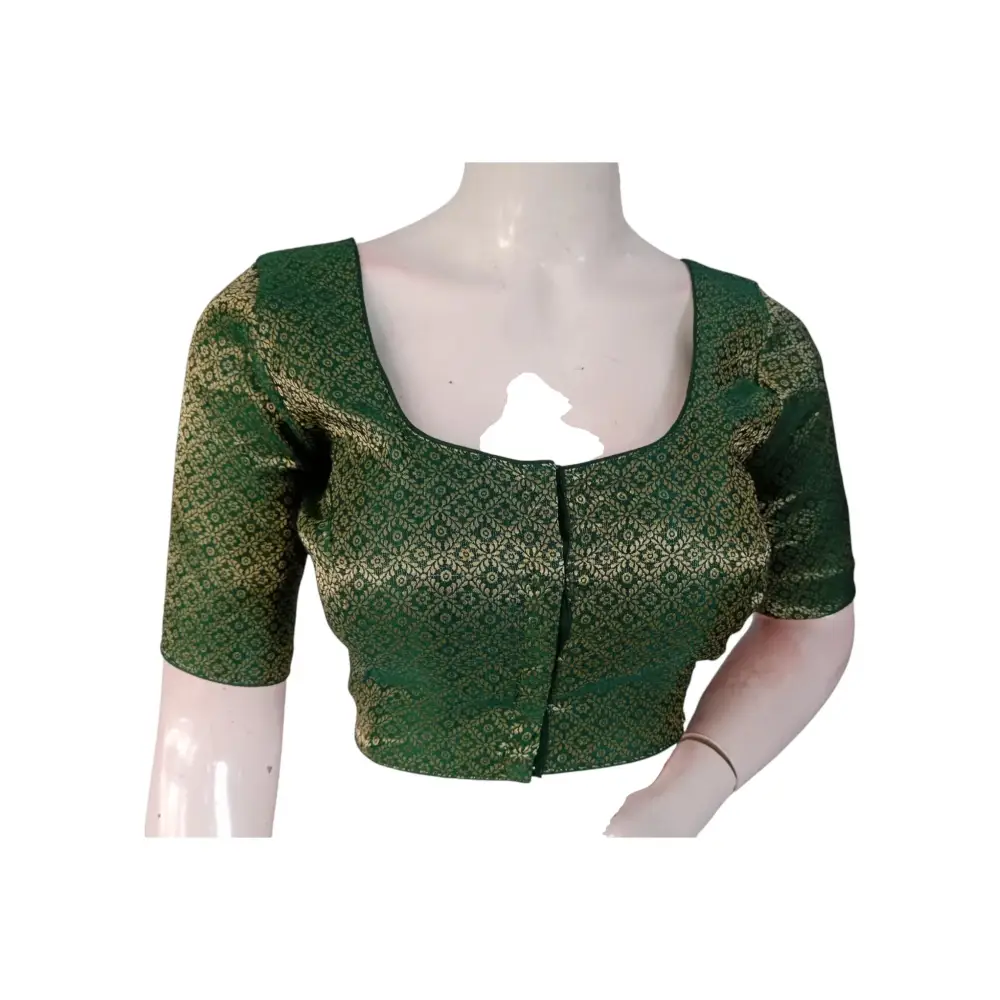 Forest Green Finesse: Brocade Silk Readymade Saree Blouse - D3blouses