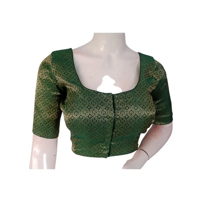 Forest Green Finesse: Brocade Silk Readymade Saree Blouse - D3blouses