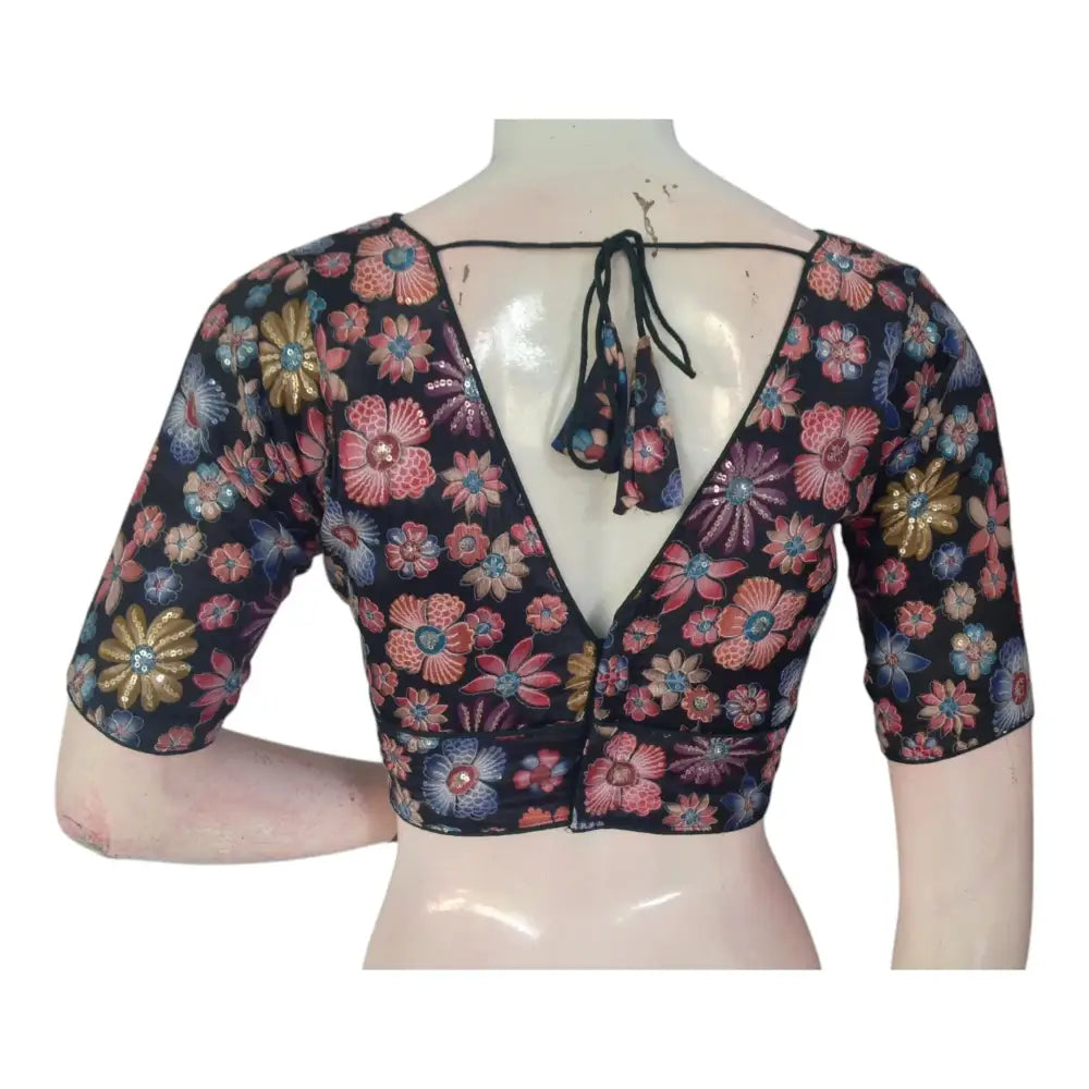 Forest Green Organza Sequin Party Blouse | Designer Choli | Unique Festive Top - D3blouses