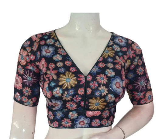 Forest Green Organza Sequin Party Blouse | Designer Choli | Unique Festive Top - D3blouses