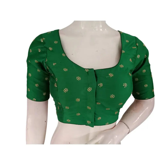 Fresh and Vibrant: Green Semi-Silk Blouse with Delicate Embroidery - D3blouses