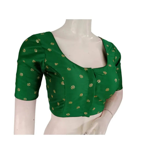 Fresh and Vibrant: Green Semi-Silk Blouse with Delicate Embroidery - D3blouses
