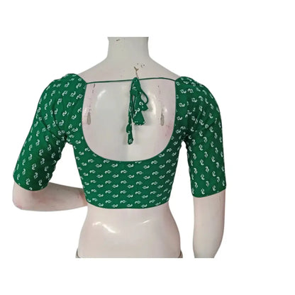 Fresh & Vibrant: Green Color Cotton Printed Readymade Saree Blouse - D3blouses