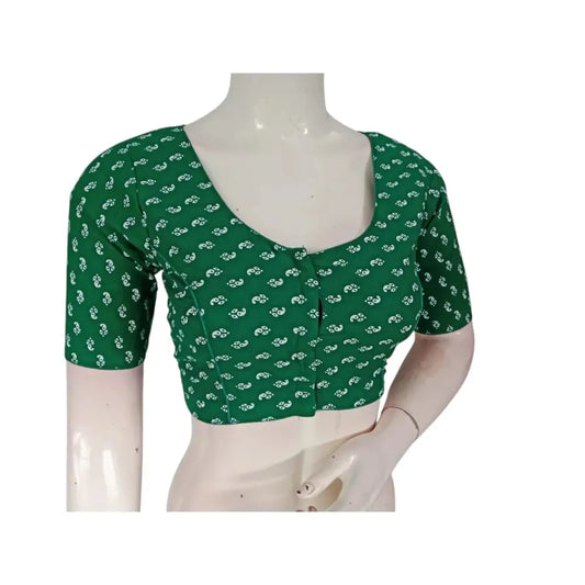 Fresh & Vibrant: Green Color Cotton Printed Readymade Saree Blouse - D3blouses