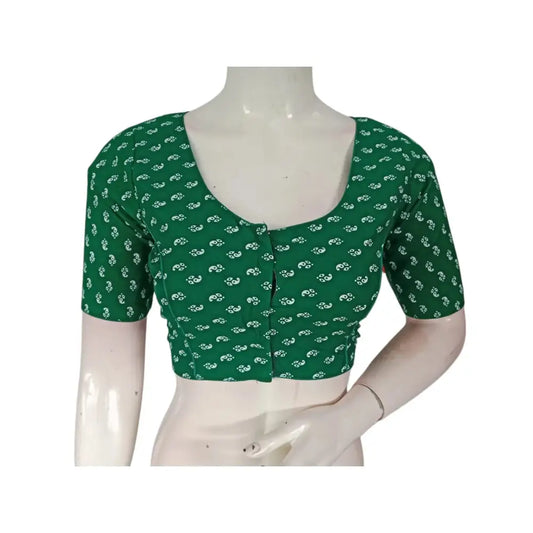 Fresh & Vibrant: Green Color Cotton Printed Readymade Saree Blouse - D3blouses