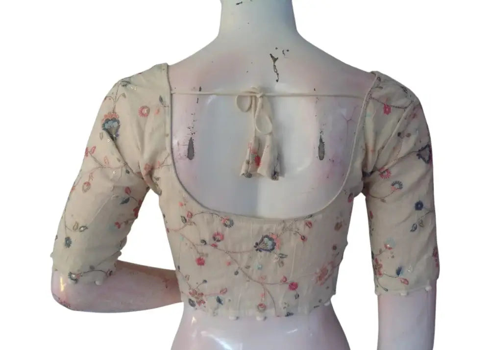 Fusion Flair" Khadi Blouse: Contemporary Cut, Traditional Sequins - D3blouses