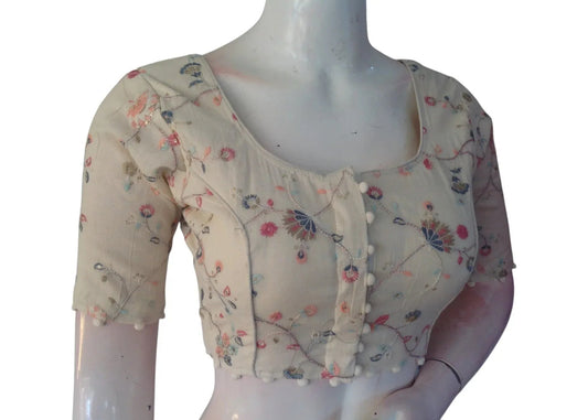 Fusion Flair" Khadi Blouse: Contemporary Cut, Traditional Sequins - D3blouses