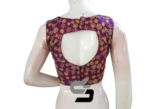 "Get Glamorous with Dark Magenta Designer Semi Silk Embroidery Readymade Saree Blouses" - D3blouses