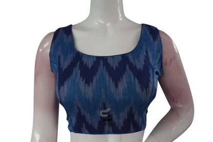 Get Stylish, Blue Multi-Color Ikkat Designer Saree Blouse - Ready to Wear - D3blouses