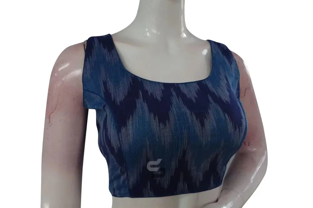 Get Stylish, Blue Multi-Color Ikkat Designer Saree Blouse - Ready to Wear - D3blouses