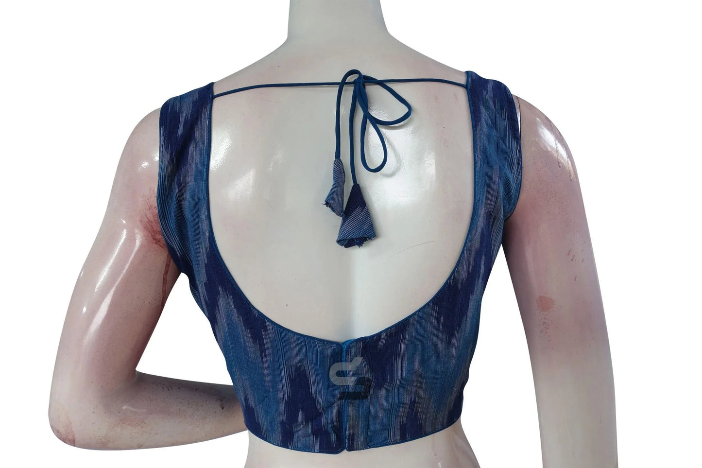 Get Stylish, Blue Multi-Color Ikkat Designer Saree Blouse - Ready to Wear - D3blouses