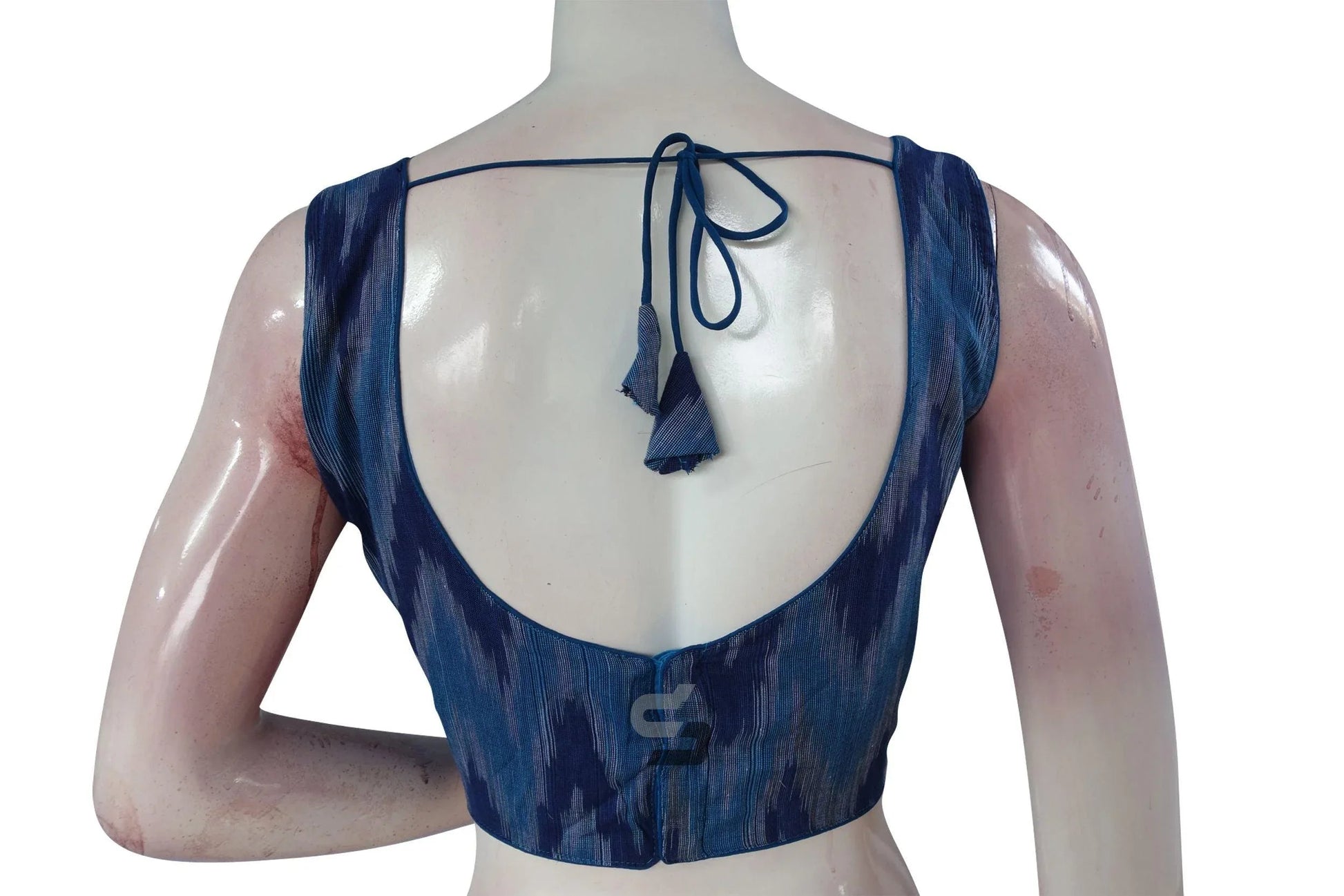 Get Stylish, Blue Multi-Color Ikkat Designer Saree Blouse - Ready to Wear - D3blouses