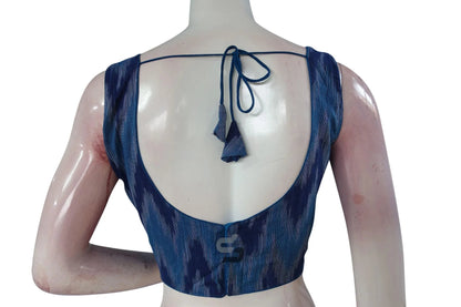 Get Stylish, Blue Multi-Color Ikkat Designer Saree Blouse - Ready to Wear - D3blouses