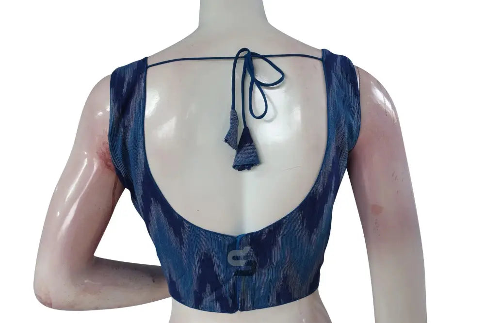 Get Stylish, Blue Multi-Color Ikkat Designer Saree Blouse - Ready to Wear - D3blouses