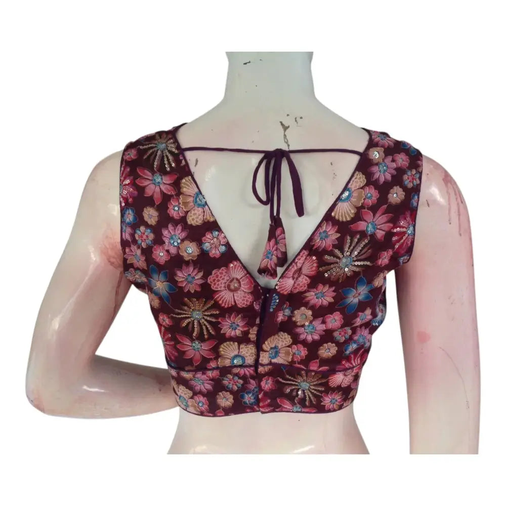 Glamorous Dark Wine Sequin Organza Blouse | Party Wear | Indian Designer Blouse - D3blouses