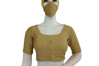 Glowing Gold Moti Stone Work Indian Saree Readymade Blouse - D3blouses