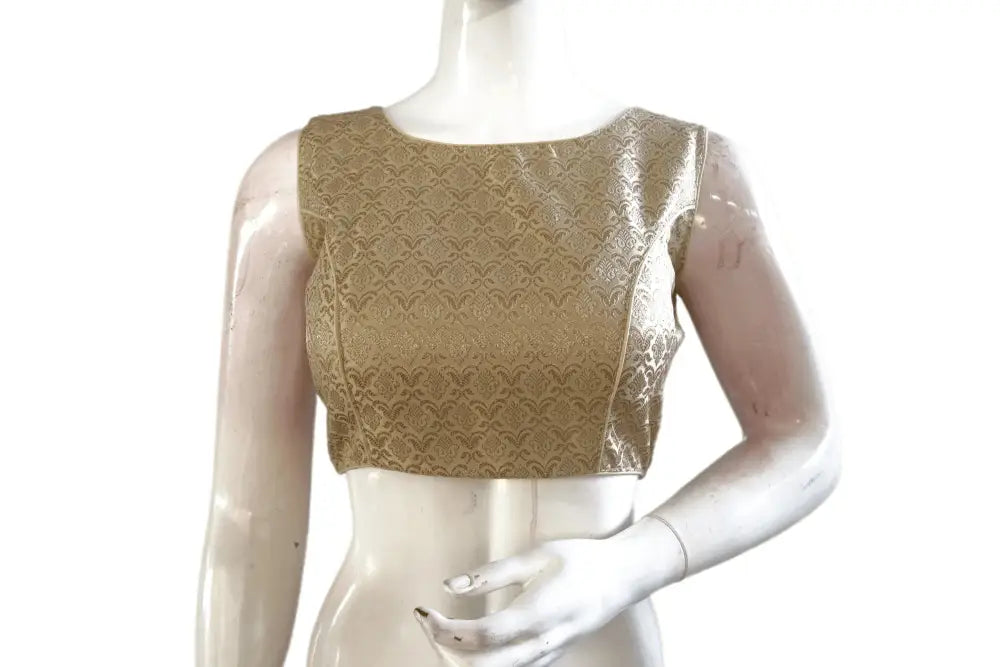 Gold Color Banaras Brocade Boat Neck Readymade blouse - D3blouses