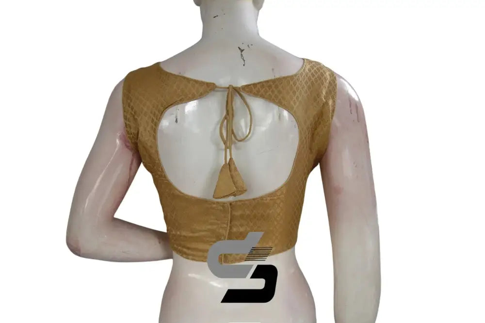 Gold Color Boat Neck Brocade silk Readymade saree blouse, Indian Readymade blouse, Crop top, - D3blouses