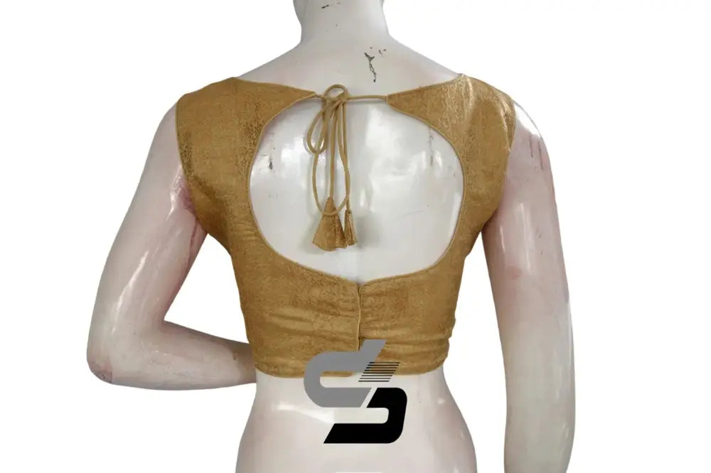Gold Color Boat Neck Brocade silk Readymade saree blouse, Indian Readymade blouse, Crop top, - D3blouses