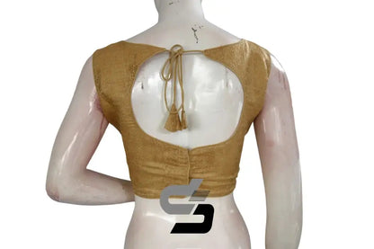 Gold Color Boat Neck Brocade silk Readymade saree blouse, Indian Readymade blouse, Crop top, - D3blouses