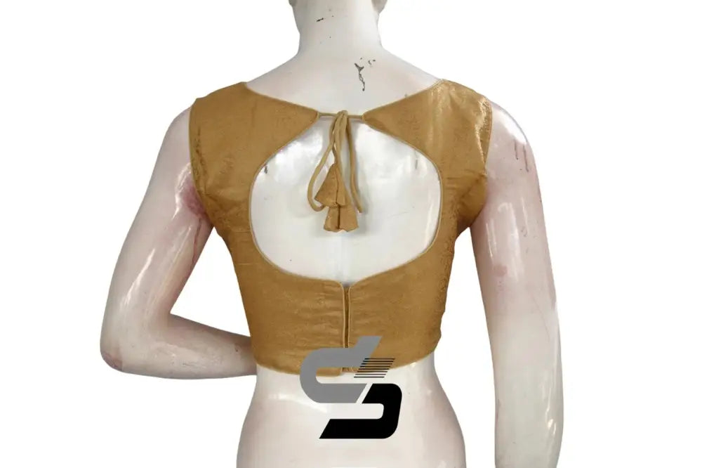 Gold Color Boat Neck Brocade silk Readymade saree blouse, Indian Readymade blouse, Crop top, - D3blouses