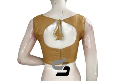 Gold Color Boat Neck Brocade silk Readymade saree blouse, Indian Readymade blouse, Crop top, - D3blouses