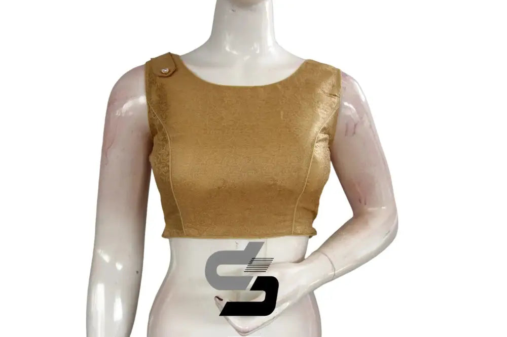 Gold Color Boat Neck Brocade silk Readymade saree blouse, Indian Readymade blouse, Crop top, - D3blouses