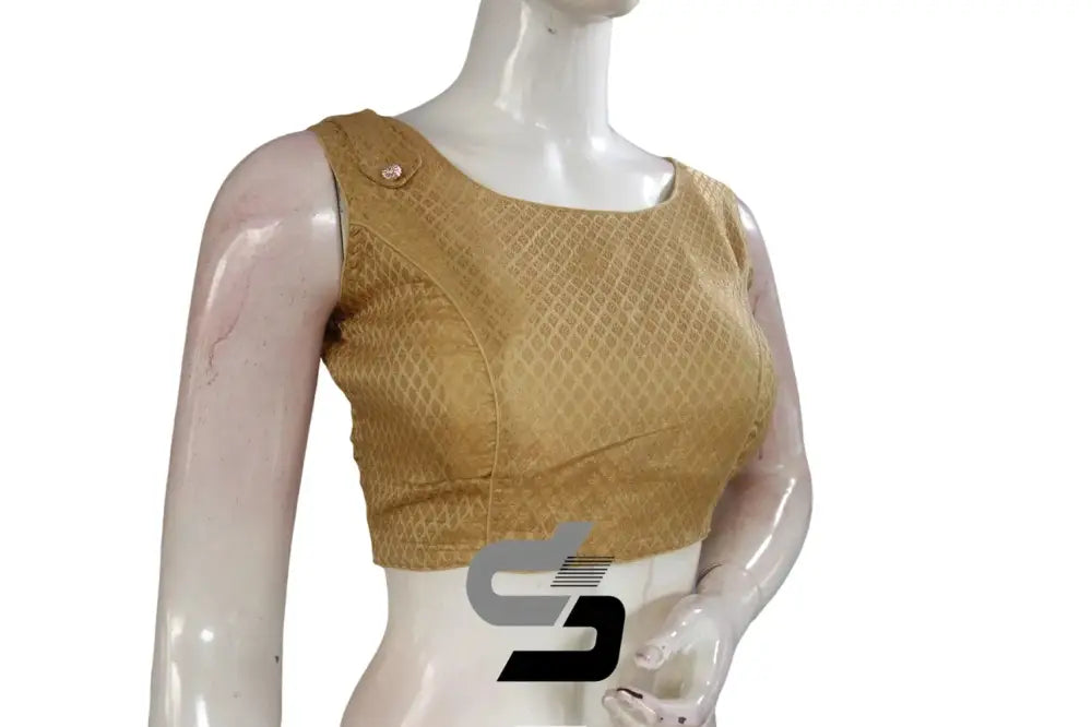 Gold Color Boat Neck Brocade silk Readymade saree blouse, Indian Readymade blouse, Crop top, - D3blouses