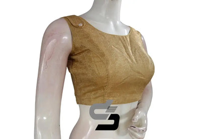 Gold Color Boat Neck Brocade silk Readymade saree blouse, Indian Readymade blouse, Crop top, - D3blouses